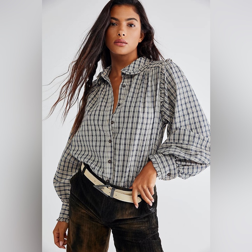 Free People Kerry Baby Plaid Button Down